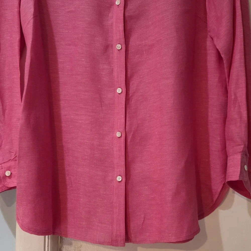 Women's J.McLaughlin Pink Britt Linen Long Sleeve Blouse, Size L - Picture 7 of 14